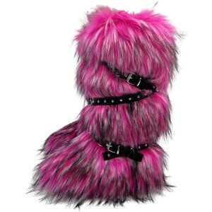 Women’s Rose Y2K Style Fur Boots Tall Fuzzy Pink Comfortable Winter Footwear